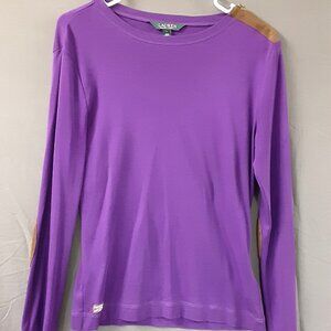 Lauren Ralph Lauren Woman's Shirt Size LARGE, Purple, Long Sleeve, Padded Elbows
